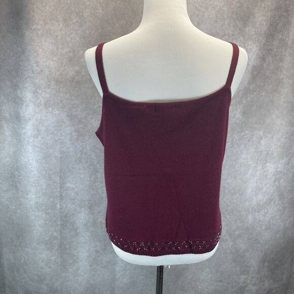 Valerie Stevens 100% Merino Wool Tank Top Sweater Maroon Sz XL Beaded Sleeveless - Picture 3 of 7